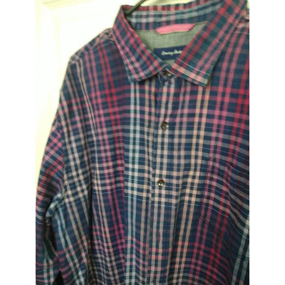 Tommy Bahama Men's XXL Shirt Plaid Purple Collared Button Up Long Sleeve - Picture 5 of 9